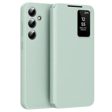 Samsung Galaxy A55 Smart Clear View Käännä kotelo korttipaikka - vaaleanvihreä