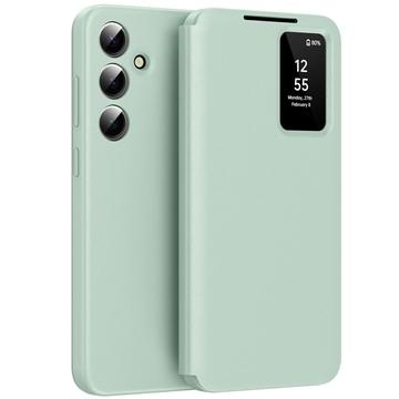 Samsung Galaxy A56 Smart Clear View Käännä kotelo korttipaikka - vaaleanvihreä