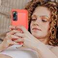 Samsung Galaxy M16 Harjattu TPU Suojakuori - Hiilikuitu - punainen