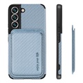 Samsung Galaxy S22 5G Magneettinen Kotelo Kanssa Kortinhaltijan - Hiilikuitu - Sininen
