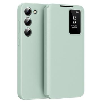 Samsung Galaxy S22 5G Smart Clear View Käännä kotelo korttipaikka - vaaleanvihreä