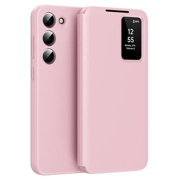 Samsung Galaxy S22 5G Smart Clear View Käännä kotelo korttipaikka - vaaleanpunainen