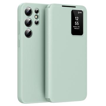 Samsung Galaxy S22 Ultra 5G Smart Clear View Käännä kotelo korttipaikka - vaaleanvihreä