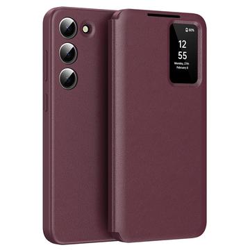 Samsung Galaxy S22+ 5G Smart Clear View Käännä kotelo korttipaikalla - viininpunainen