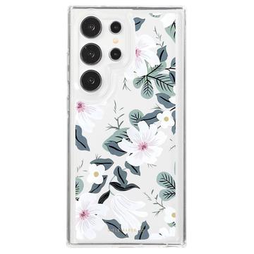 Samsung Galaxy S23 Ultra Fashion TPU kotelo - Valkoiset kukat