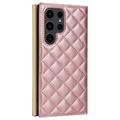 Samsung Galaxy S23 Ultra Luxury tikattu lompakkokotelo - ruusukultainen