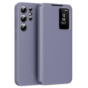Samsung Galaxy S23 Ultra Smart Clear View Käännä kotelo korttipaikka - harmaa violetti