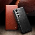 Samsung Galaxy S24 FE Qialino Classic Lompakkomallinen Nahkakotelo - Tummanruskea