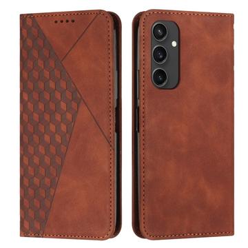 Samsung Galaxy S24 FE Rhombus kuvio lompakkokotelo magneettisuljin - ruskea