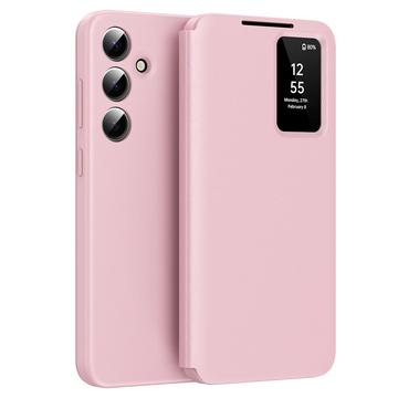 Samsung Galaxy S24 FE Smart Clear View Käännä kotelo korttipaikka - vaaleanpunainen