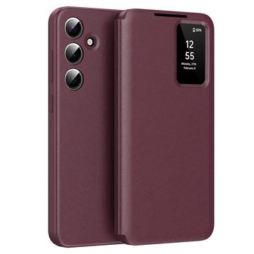 Samsung Galaxy S24 FE Smart Clear View Käännä kotelo korttipaikalla - viininpunainen