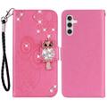 Samsung Galaxy S24 Pöllö strassi lompakko kotelo - Kuuma Pinkki