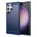 Samsung Galaxy S24 Ultra Harjattu TPU Suojakuori - Hiilikuitu - Sininen