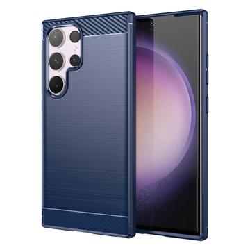 Samsung Galaxy S24 Ultra Harjattu TPU Suojakuori - Hiilikuitu - Sininen