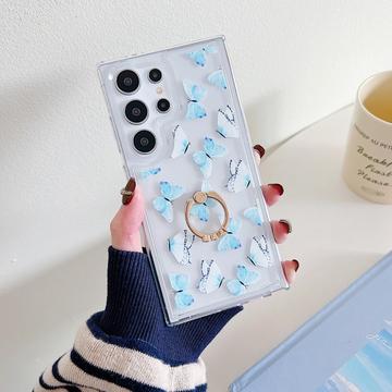 Samsung Galaxy S24 Ultra Butterfly TPU kotelo rengas pidike - vaaleansininen