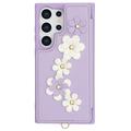 Samsung Galaxy S24 Ultra Kukkakoristekotelo hihnalla - violetti