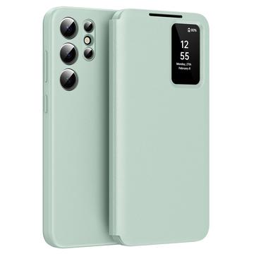 Samsung Galaxy S24 Ultra Smart Clear View Käännä kotelo korttipaikka - vaaleanvihreä