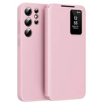 Samsung Galaxy S24 Ultra Smart Clear View Käännä kotelo korttipaikka - vaaleanpunainen