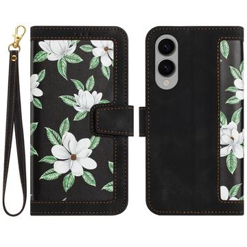 Samsung Galaxy S25 Edge Floral lompakkokotelo, jossa on korttipaikat - musta
