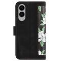 Samsung Galaxy S25 Edge Floral lompakkokotelo, jossa on korttipaikat - musta