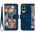 Samsung Galaxy S25 Edge Floral lompakkokotelo korttipaikoilla - tummansininen