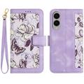 Samsung Galaxy S25 Edge Floral lompakkokotelo, jossa on korttipaikat - vaaleanvioletti