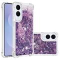 Samsung Galaxy S25 Edge Glitter Quicksand TPU kotelo - violetti sydämet