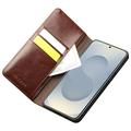 Samsung Galaxy S25 Edge Qialino Classic Lompakkomallinen Nahkakotelo - Tummanruskea