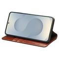 Samsung Galaxy S25 Edge Qialino Classic Lompakkomallinen Nahkakotelo - Tummanruskea
