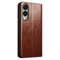 Samsung Galaxy S25 Edge Qialino Classic Lompakkomallinen Nahkakotelo - Tummanruskea