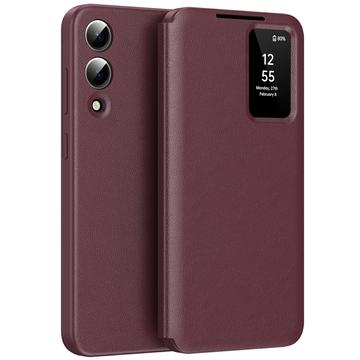 Samsung Galaxy S25 Edge Smart Clear View Käännä kotelo korttipaikalla - viininpunainen