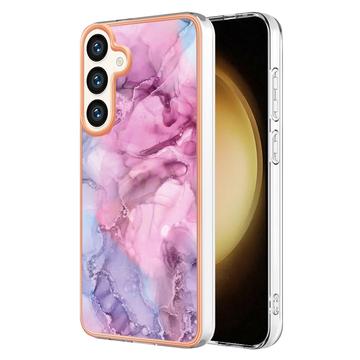 Samsung Galaxy S25 Marble Pattern Galvanoitu TPU-Suojakotelo - Sininen / Pinkki
