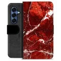 Samsung Galaxy S25 Premium Lompakkokotelo - Punainen Marmori