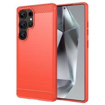 Samsung Galaxy S25 Ultra Harjattu TPU Suojakuori - Hiilikuitu - Punainen