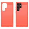 Samsung Galaxy S25 Ultra Harjattu TPU Suojakuori - Hiilikuitu - Punainen