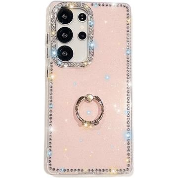 Samsung Galaxy S25 Ultra CrystalGlow Hybridikotelo sormuksen pidikkeellä - vaaleanpunainen