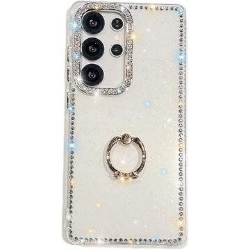 Samsung Galaxy S25 Ultra CrystalGlow Hybridikotelo sormuksen pidikkeellä - Valkoinen