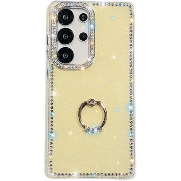 Samsung Galaxy S25 Ultra CrystalGlow Hybridikotelo sormuksen pidikkeellä - keltainen