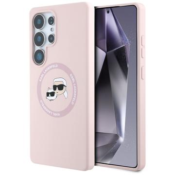 Samsung Galaxy S25 Ultra Karl Lagerfeld Double Heads MagSafe Nestemäinen silikonikotelo - vaaleanpunainen