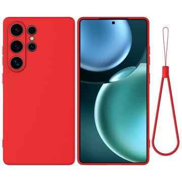 Samsung Galaxy S25 Ultra Nestemäinen silikonikotelo käsihihnalla - punainen