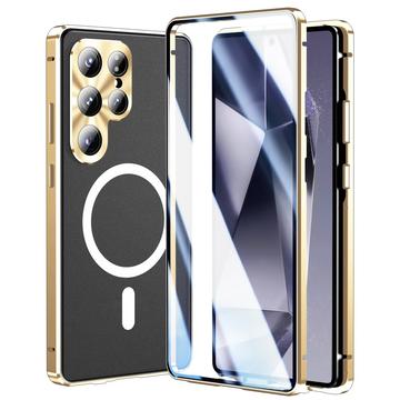 Samsung Galaxy S25 Ultra magneettinen suojakotelo, jossa on karkaistu lasisuojus - MagSafe-yhteensopiva - Kultainen