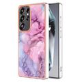 Samsung Galaxy S25 Ultra Marble Pattern Galvanoitu TPU-Suojakotelo - Sininen / Pinkki