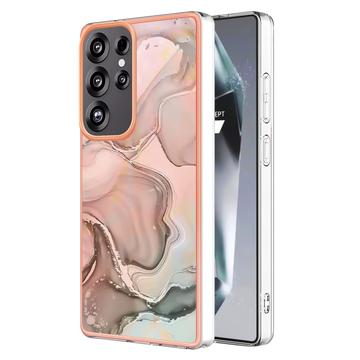 Samsung Galaxy S25 Ultra Marble Pattern Galvanoitu TPU-Suojakotelo - Pinkki