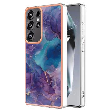 Samsung Galaxy S25 Ultra Marble Pattern Galvanoitu TPU-Suojakotelo - Violetti / Sininen