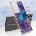 Samsung Galaxy S25 Ultra Marble Pattern Galvanoitu TPU-Suojakotelo - Violetti / Sininen