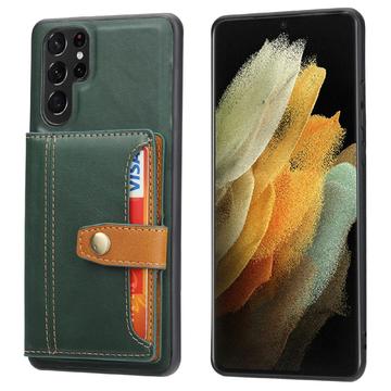 Samsung Galaxy S25 Ultra Retro Style Kotelo Lompakolla - Vihreä