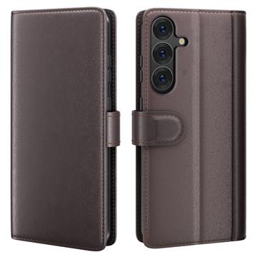 Samsung Galaxy S25 Nahkainen Lompakkokotelo Jalustalla - Ruskea