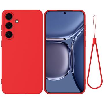 Samsung Galaxy S25+ Nestemäinen silikonikotelo käsihihnalla - punainen
