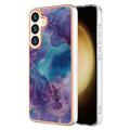 Samsung Galaxy S25+ Marble Pattern Galvanoitu TPU-Suojakotelo - Violetti / Sininen