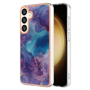 Samsung Galaxy S25+ Marble Pattern Galvanoitu TPU-Suojakotelo - Violetti / Sininen